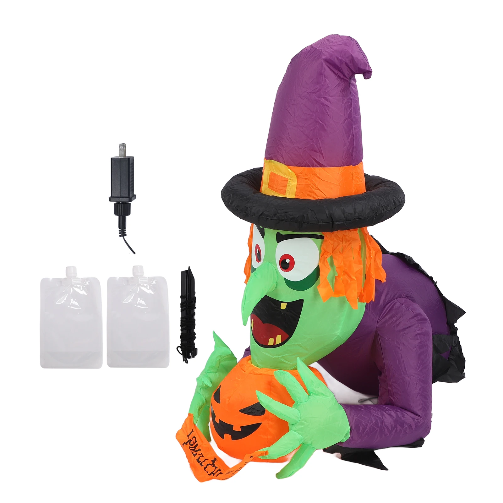

NEW 4.43ft Witch Broke Out From Window Inflatable Decoration Built in LED Light Outdoor Props Blow Up Scary Witch