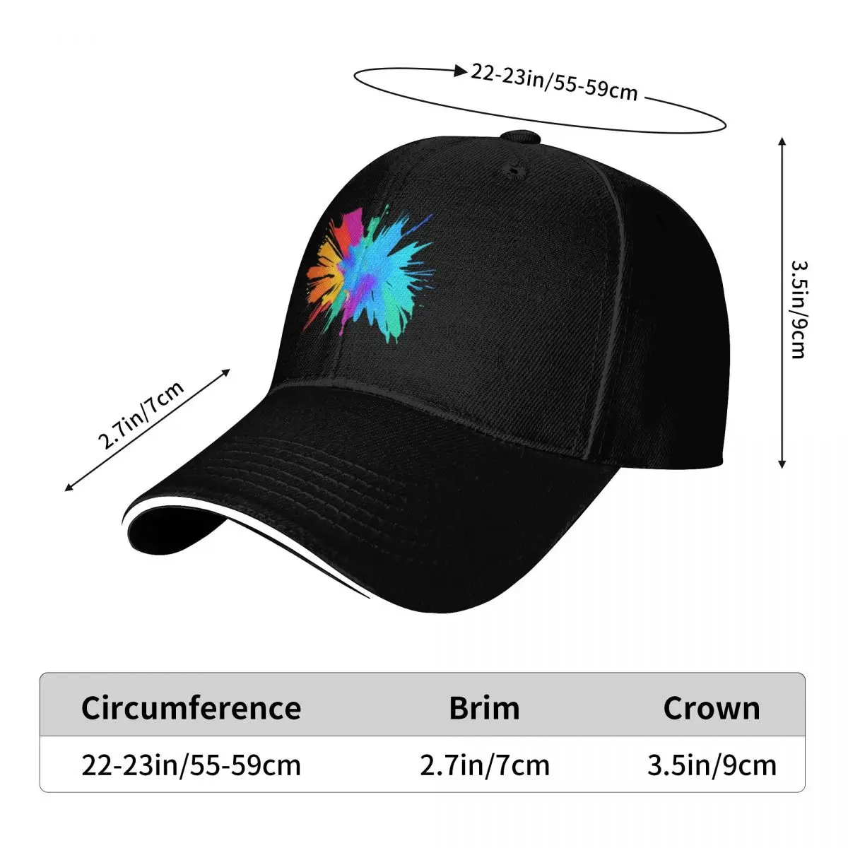 Colorful Paint Blot Abstract Design Baseball Cap Custom Cap Visor Designer Hat sun hat Women Men's