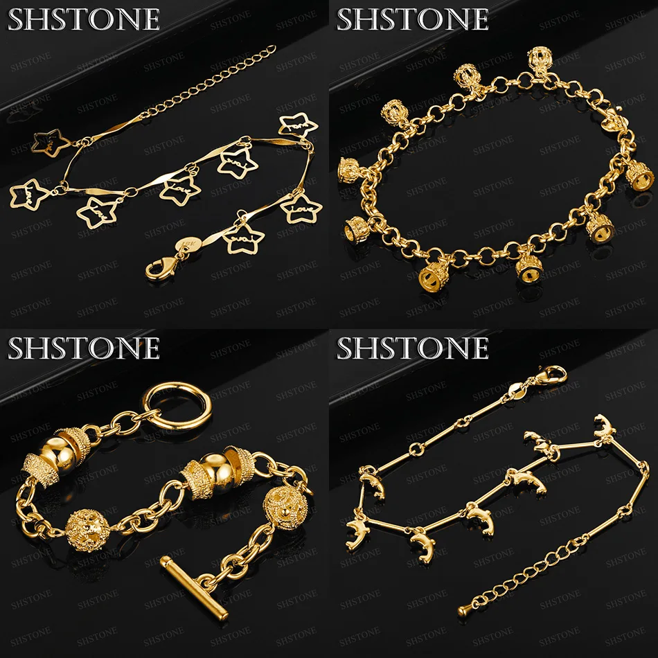 

New Style 18k Gold Star Crown Dolphin Bead Ball Bracelet For Women Anniversary Party Exquisite Cute Jewelry Gift Accessories