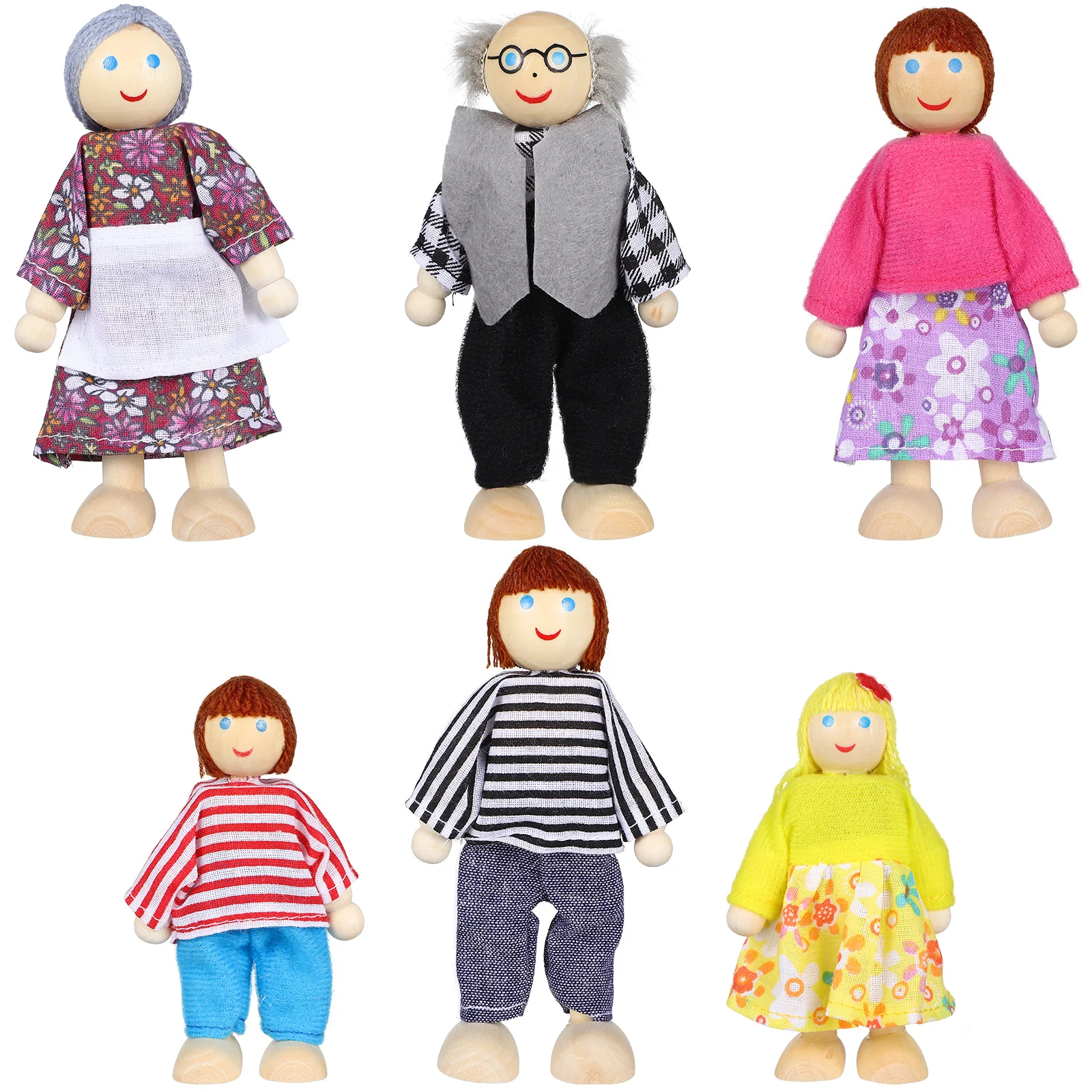 

6 Pcs Family People Figures Wooden Dolls House Children’s Toys Miniature Pretend Baby Puppet