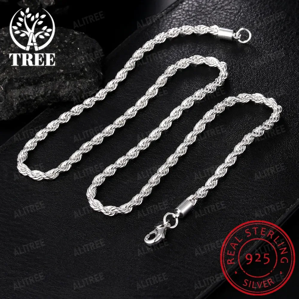 2/3/4MM 16-24 Inches 925 sterling silver Rope Chain Necklace For Men Women Fashion Punk Wedding Party Gifts Jewelry