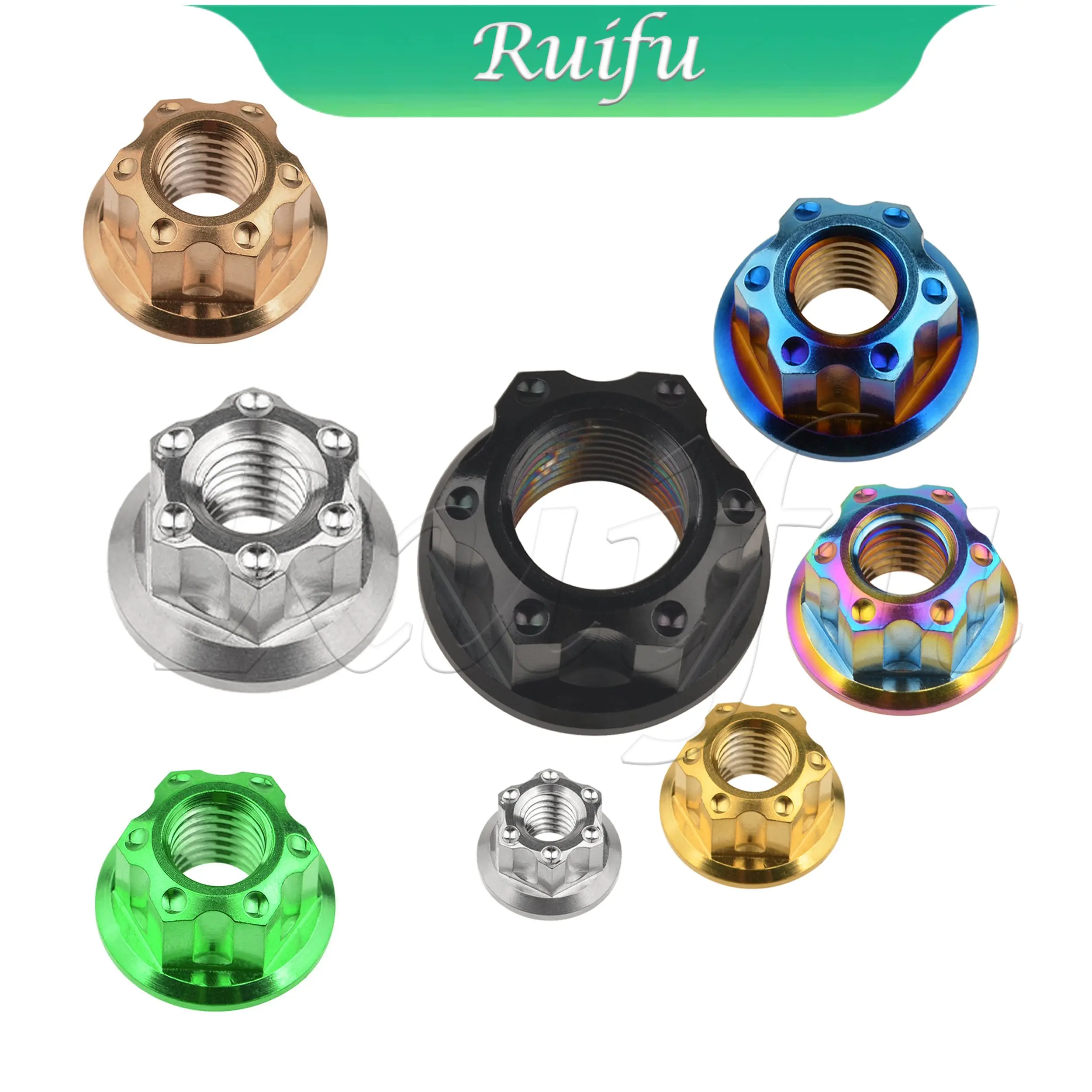 Ruifu Titanium M6 M8 M10 M12 M14 M16 Mur Flange Segi Enam Hex Mewah untuk Pengencang Titanium Poros Belakang Sepeda Motor