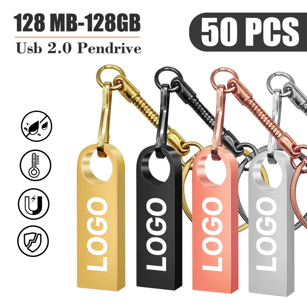 จัดส่งฟรี50ชิ้น/ล็อตแฟลชไดรฟ์ USB โลหะความจุจริง4GB 16GB 8GB 32GB 2.0 pendrive ฟรีโลโก้ที่กำหนดเอง