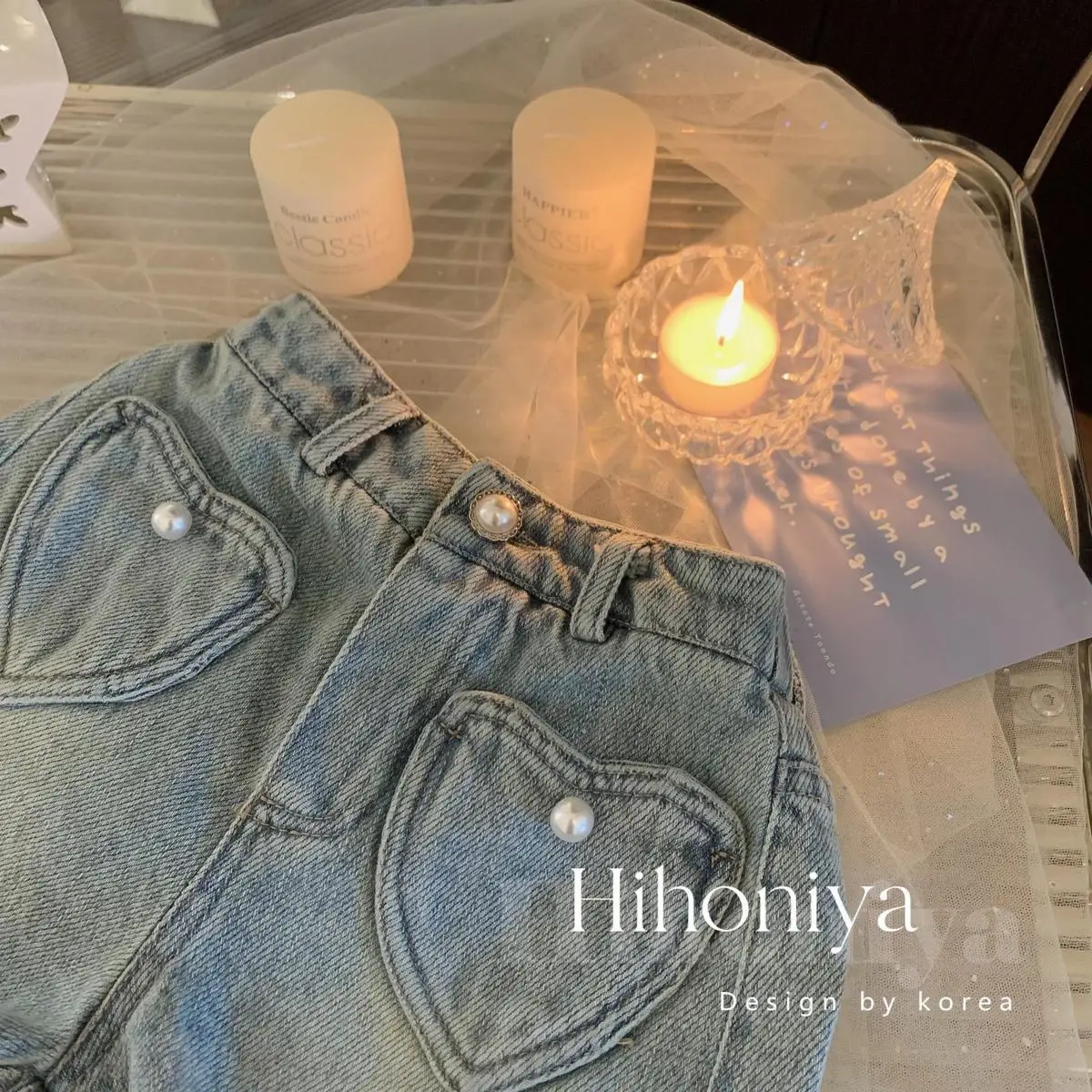 Girls Heart Pocket Short Pants Summer New Style Children's Casual Jeans Kids Hot Pants Korean Version Children's Clothing