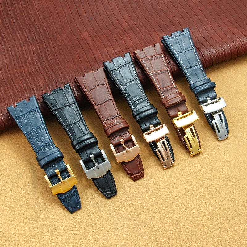 Premium Leather Watchbands for Audemars Piguet Royal Oak 26320 26mm Solid Steel Buckle Double Concave Interface Accessories