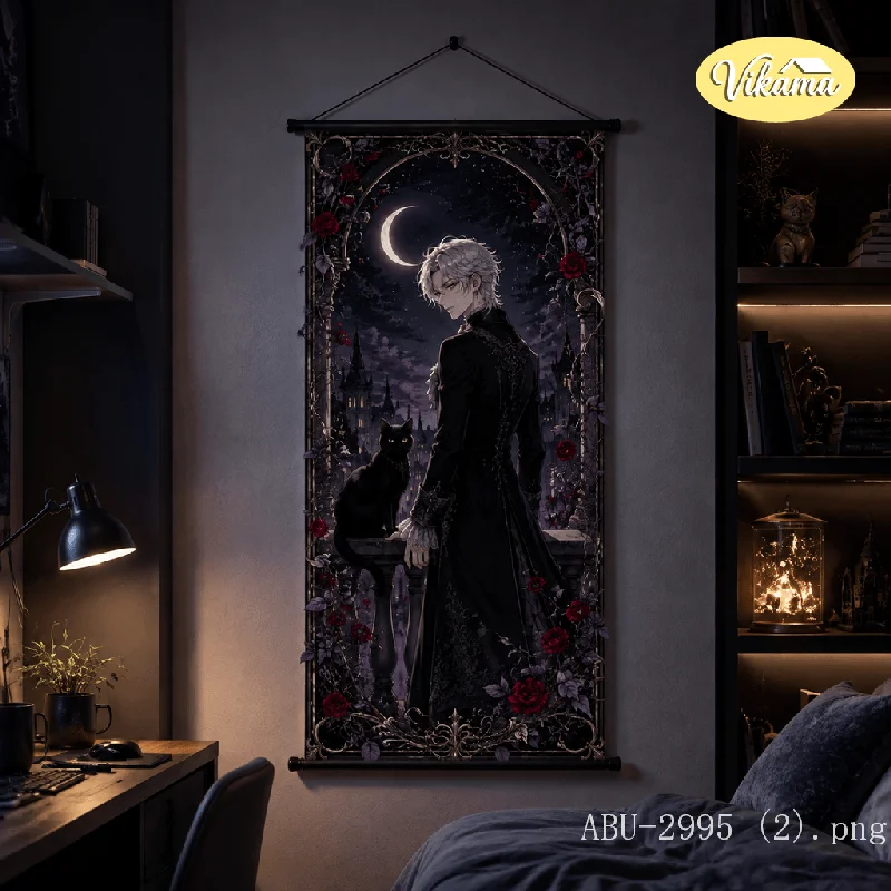 VIKAMA Victorian Gothic Tapestry Wall Hanging Anime Girl Dark Romance Red Dress Wall Art for Bedroom Living Room Dorm Home