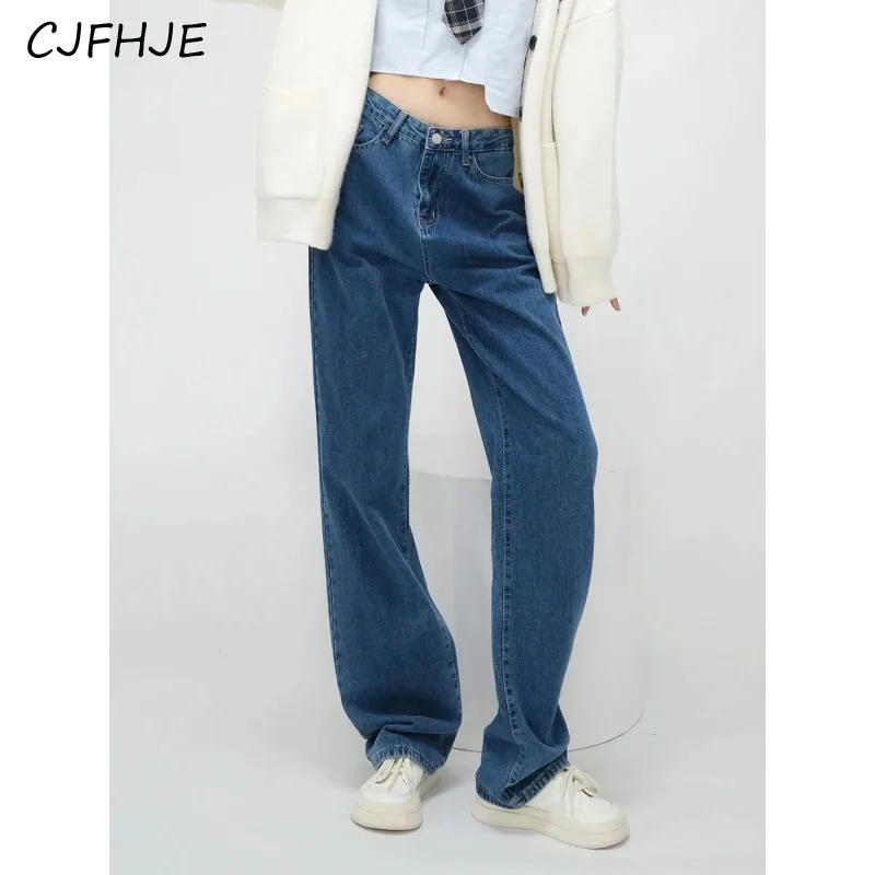 

CJFHJE New High Waist Straight Jeans Women Vintage Korean Chic Women's Spring Casual Wide Leg Full Length Denim Pants Streetwear