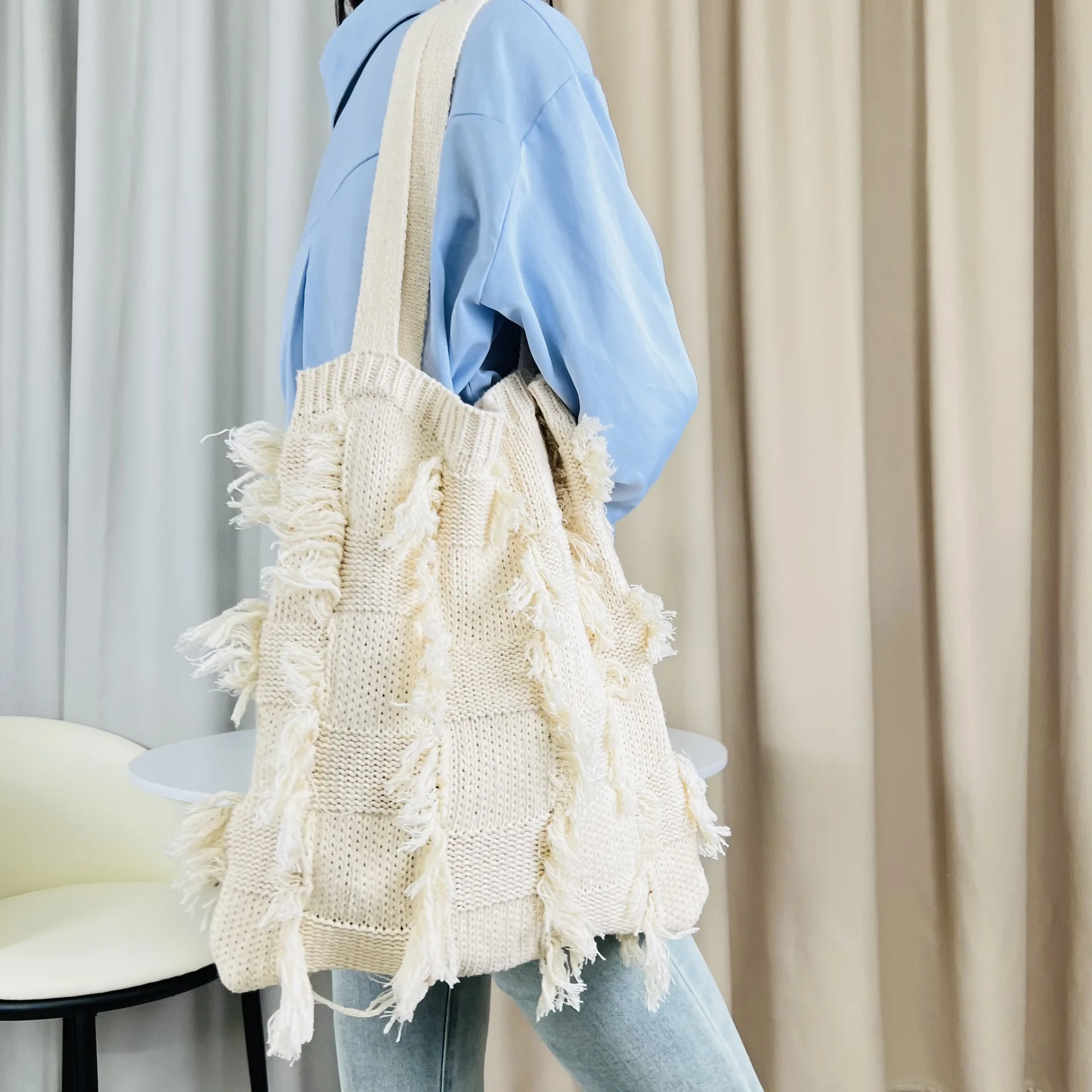 

Casual Crochet Hobo Shoulder Bag Tassel Designer Bags for Women 2023 Yarn Knitting Crossbody Bag Female Purse and Handbags