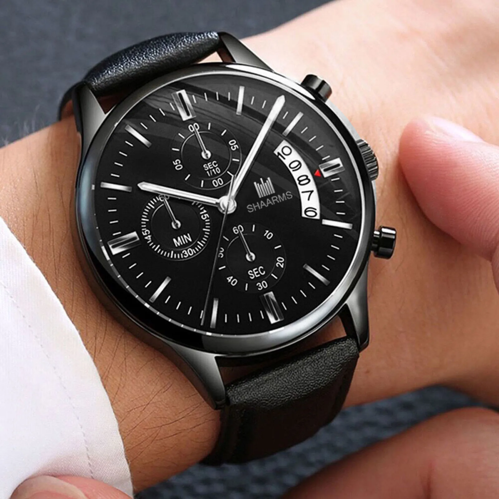 Men's Casual Quartz Watch Durable Leather Strap High-End Analog Wristwatch for Men Birthday Gift