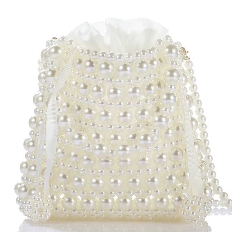 Pearl Beading Handbags Clutches Evening Bag For Women Fashion Creative White Pearl Chain Shoulder Bags Female Crossbody Bag 2023