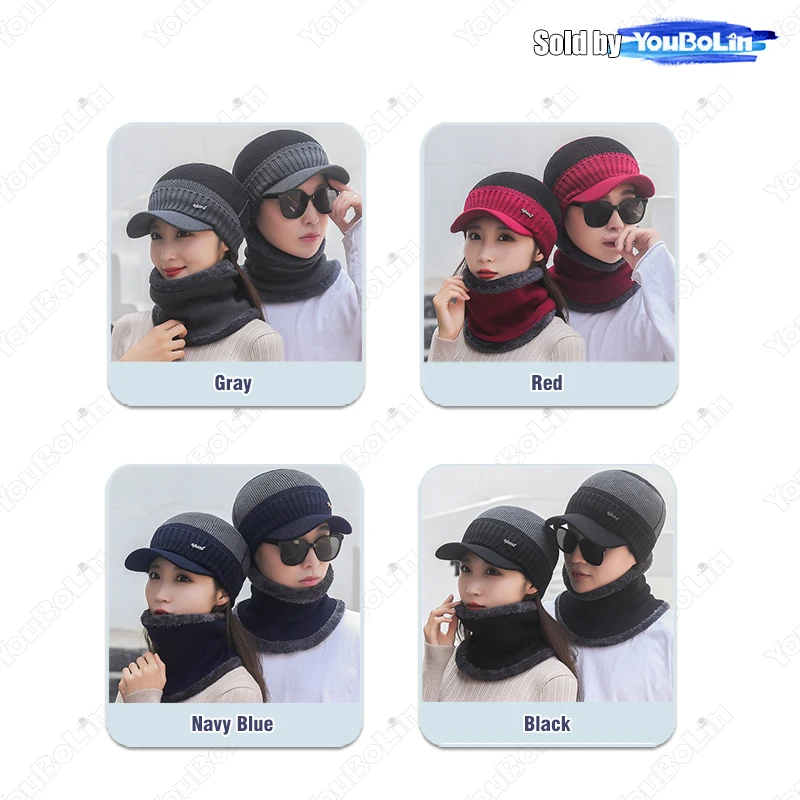 Winter Knitted Scarf Two-Piece Set: Unisex Two-Piece Set: Outdoor Cold-Weather Knitted Scarf Cap