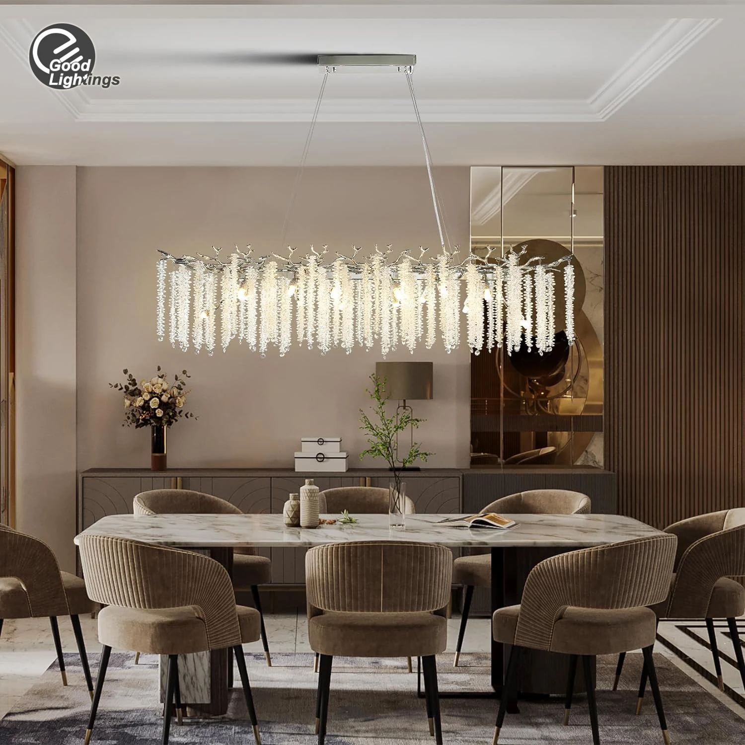 Modern Chrome Ceiling Crystal Chandelier For Dining Room  Long Table Bedroom Living Room Branch Crystal Ceiling Chandelier