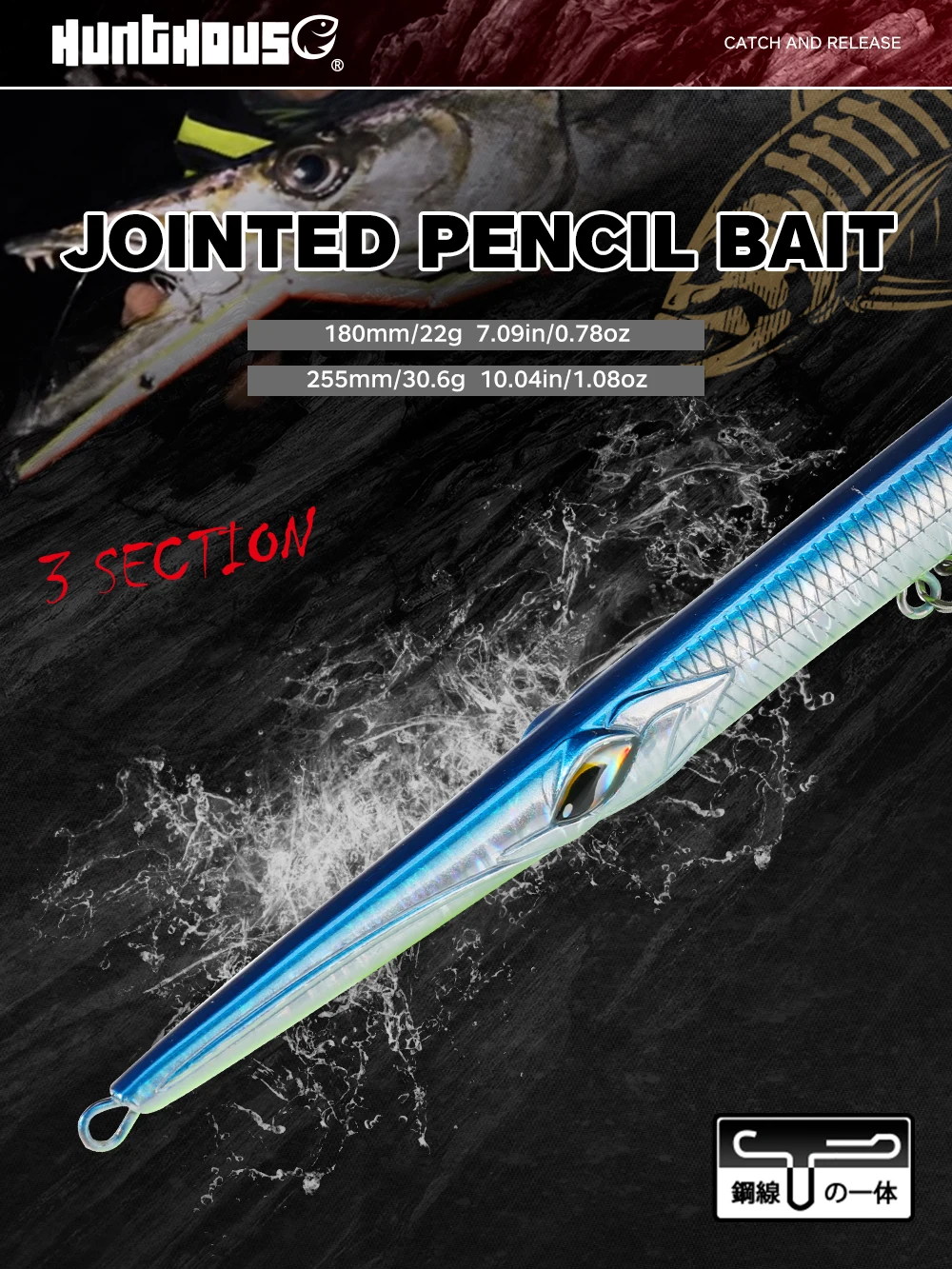 Hunthouse Stylo Jointed 3-teiliger sinkender und schwimmender Angelköder, harter künstlicher Köder für Seebarsch-Angelzubehör – Detail 4