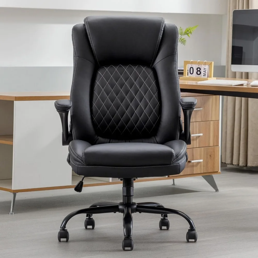 

Office Chair, Black Leather with Reversible Armrests, Ergonomic, Home Offices Chairs,Comfortable and Breathable, Executive Chair