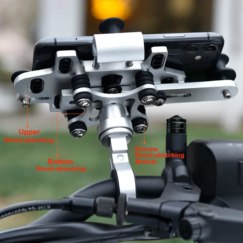 Shock-Absorbing Phone Holder for Motorcycle Bicycle 2024 Upgraded Alloy Rotary Adjustment Mobile Phone Navigation Bracket