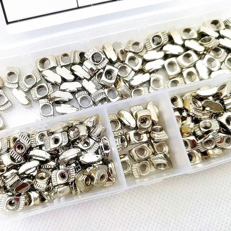 

77UB 180pcs Boxed Carbon Steel for T Nut M3 M4 M5 Nickel Plated High Strength Trapezoid Hammer for Head Fastener Nuts Assortm