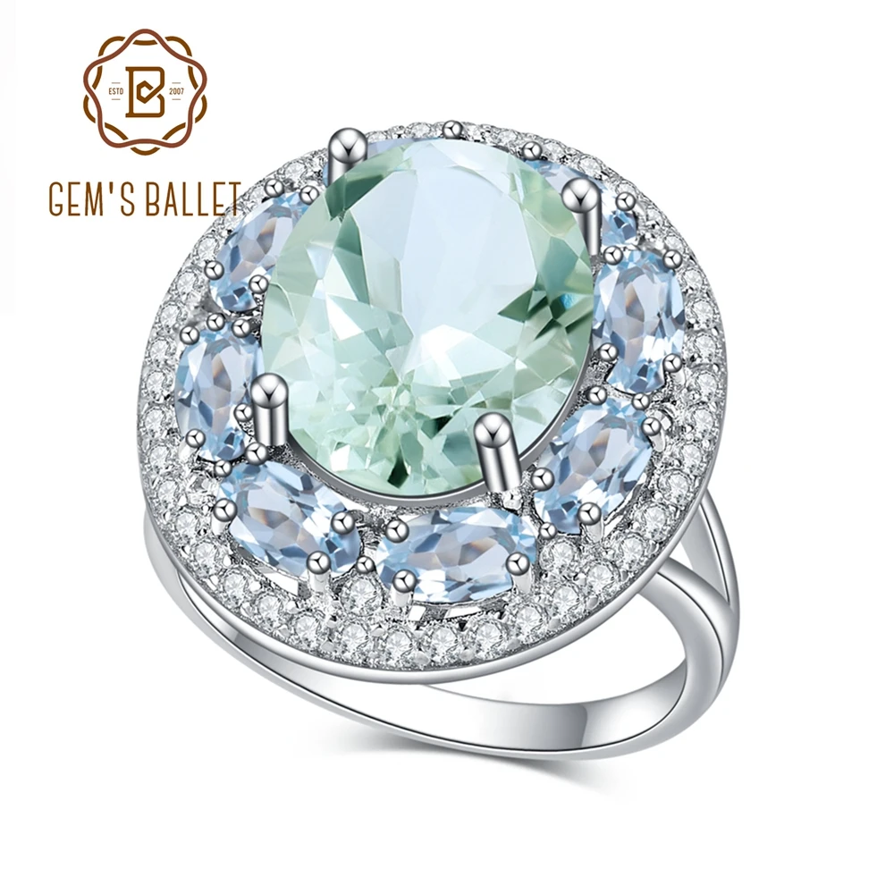 

GEM'S BALLET Green Amethyst 925 Sterling Silver Topaz Ring Created Gemstone For Women Anniversary Gifts Luxury Fine Jewelry