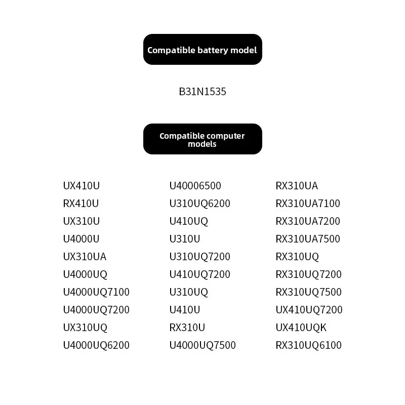 For ASUS ZenBook B31N1535 Battery UX410UA UX410UQ U4000U UX310UA UX310UQ RX410U