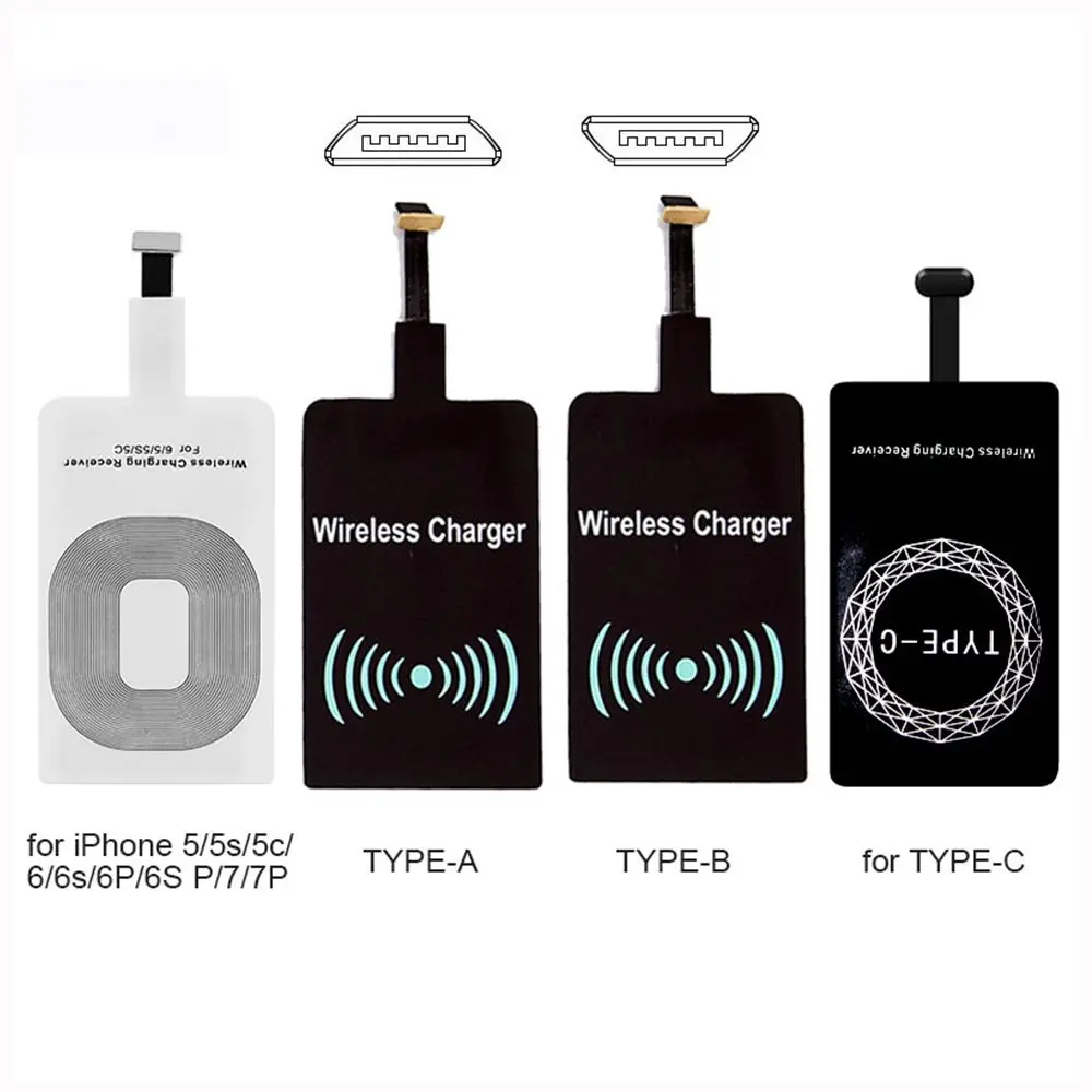 For Android Type-C Induction Patch For iPhone 5 5S SE 6 6S 6Plus 7 Plus Receiver Charge Coil Qi Wireless Charging Charger