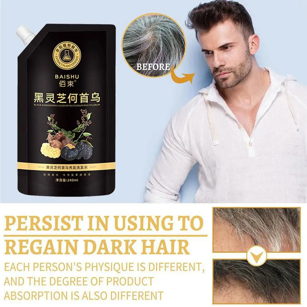 Polygonum Multiflorum Shampoo For White Hair Turns to Black Professional Blackening Growth Hair Nourishing Care Prevent Hair Los