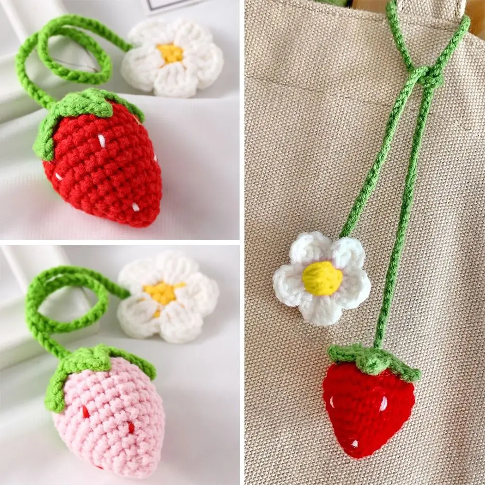 Knitted Lanyard Daisy Home Auto Accessories Car Interior Decoration Rearview Mirror Hanging Ornament Strawberry Pendant