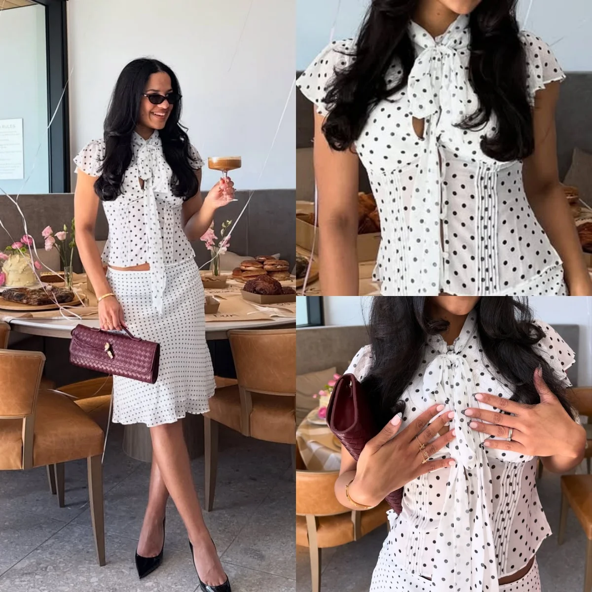 Guiz Women's French Retro Polka Dot Tie-Up Top, Short Waist-Cinching Slimming Top Shirt, Light Luxury Style Date Night Party Elegant Shirt, Versatile Tie-Up Options Top