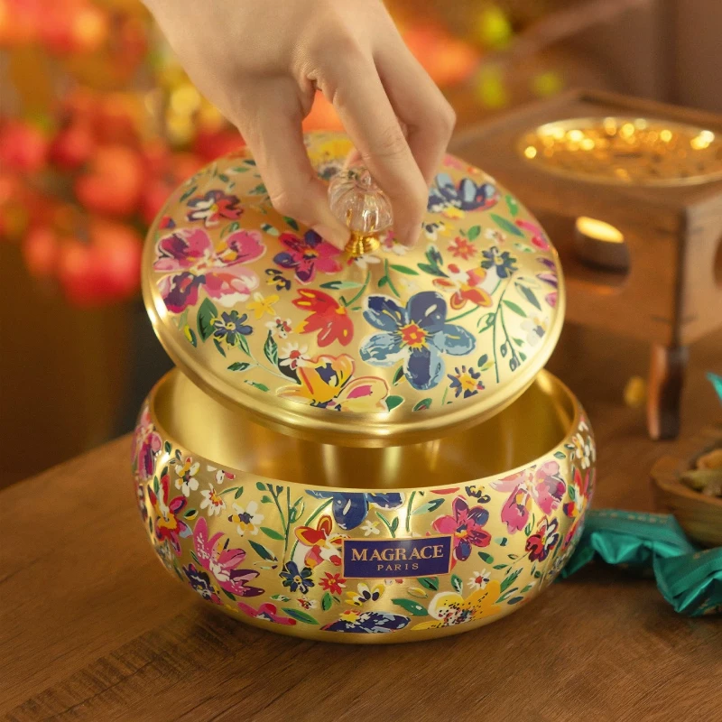 Storage Jars High Grade Solid Brass Candy Jar with Lid Colorful Snack Treat Storage Container for Household Use