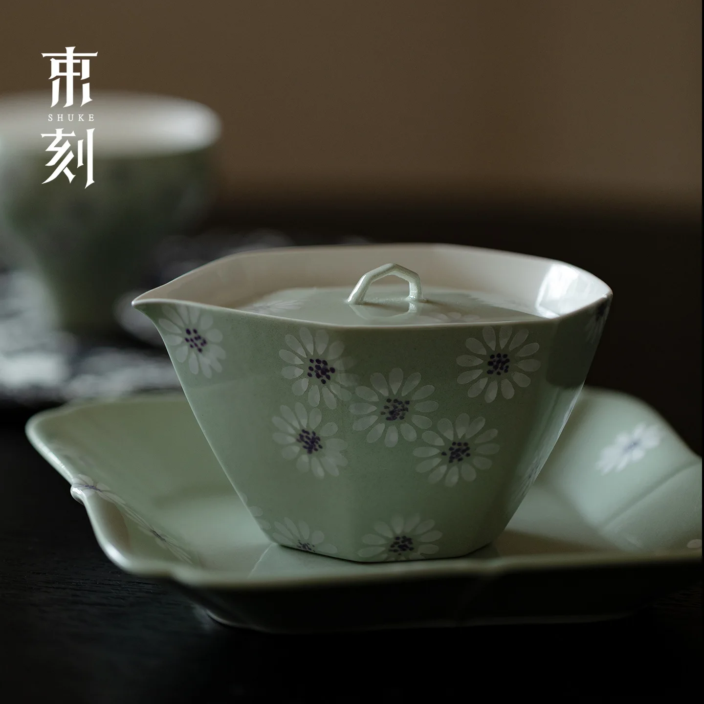 Shuke High-Grade Gray Japanese-Style Underglaze Hand-Painted White Chrysanthemum Vase Teapot High Aesthetic Value Pot Kung Fu