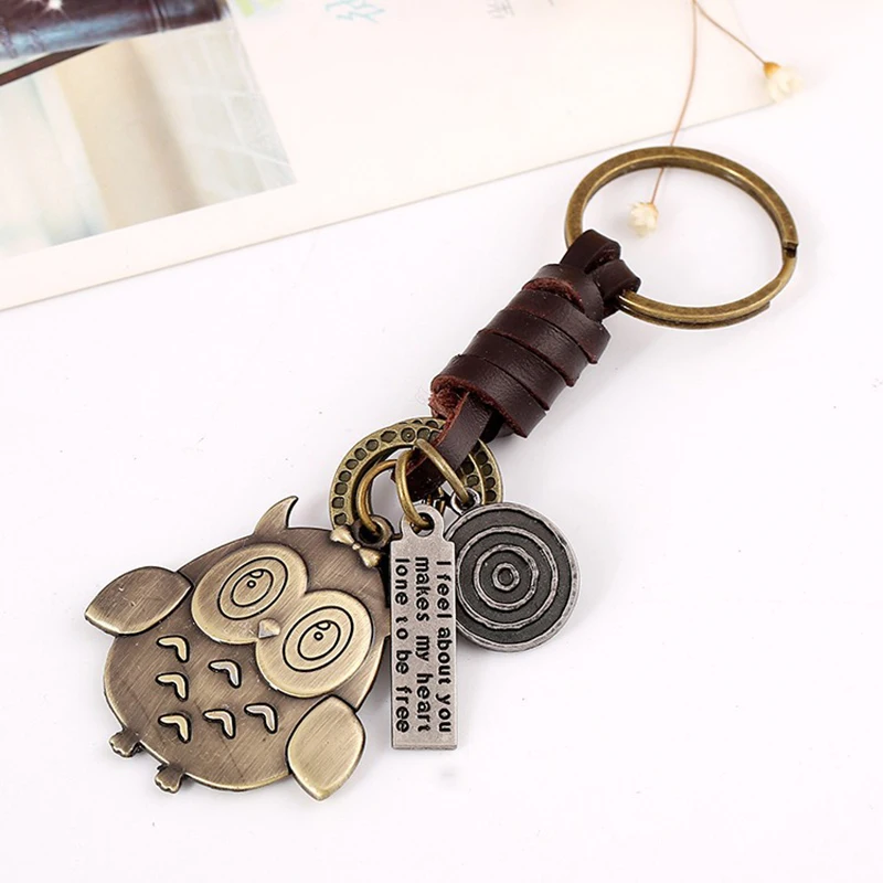 Vintage Style Bronze Alloy Cartoon Owl Charm Car Keychain for Male Female Key Ring Backpack Pendant Keyring Key Chain Jewelry