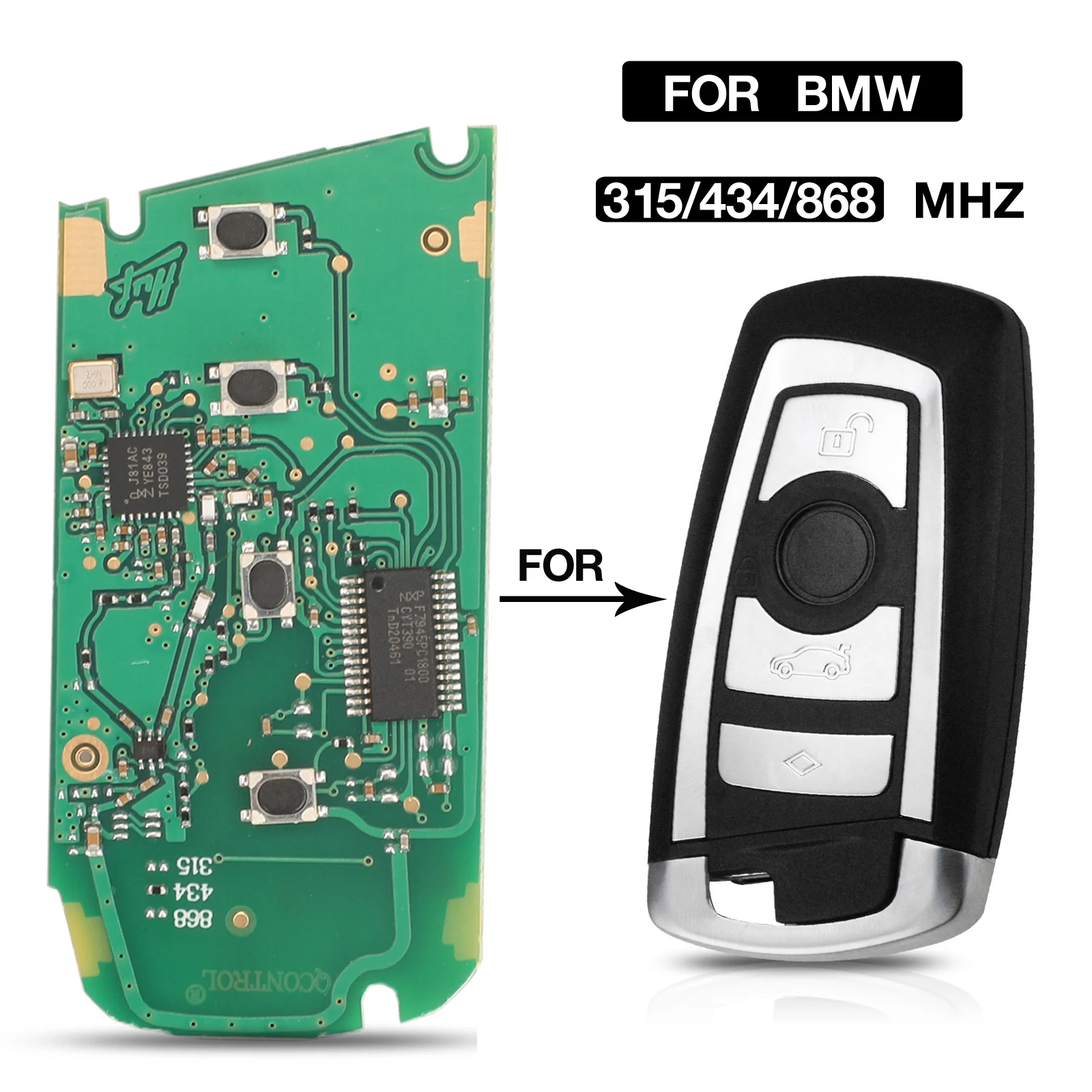 jingyuqin 4 Buttons 315/434/868 MHZ Smart Remote Control Car Key Circuit Board For BMW 3 5 7 Series FEM/CAS4 F 2009-2016 Replace