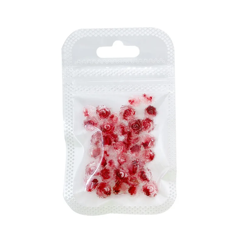 50PCS Blood Shading Acrylic Rose Flower Nail Art Charms Parts  Camellia Accessories Manicure Material Nails Decoration Supplies