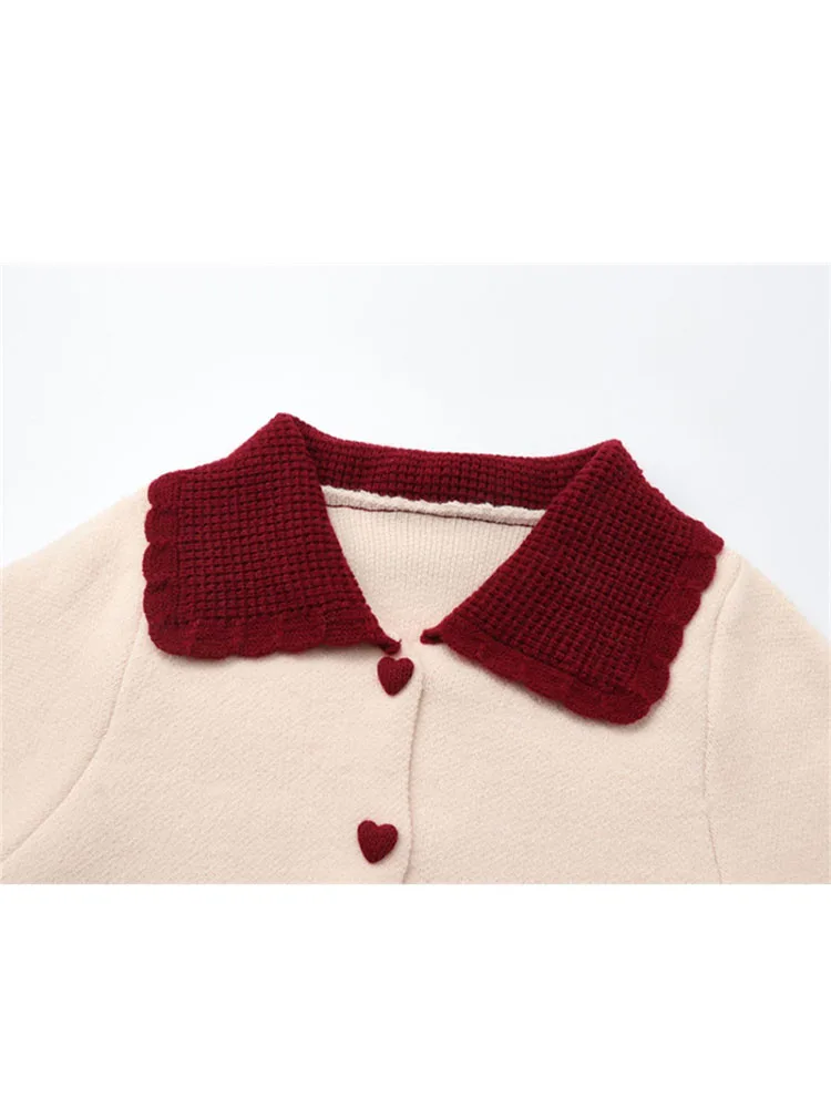 Women\'s Cashmere Sweater Loose Casual Turn-down Collar Single Breasted Knitted Pullovers Female Elegant Soft Sweet Retro Jumper