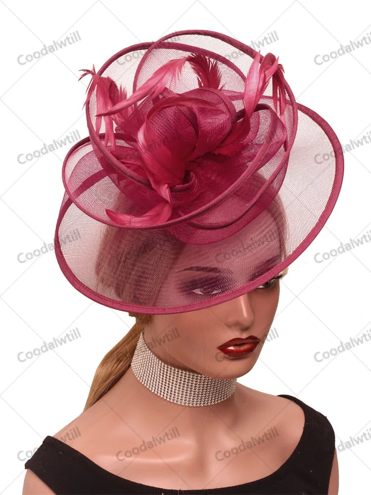 

New Charming Fascinators Feather Wedding Mesh Hat Flower Bride Cocktail Tea Party Headwear Women Hat Headban Hair Accessories