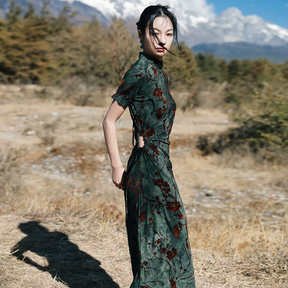 

New Chinese Style Improved Velvet Cheongsam Dress National Women's Inner Base Vintage Skirt