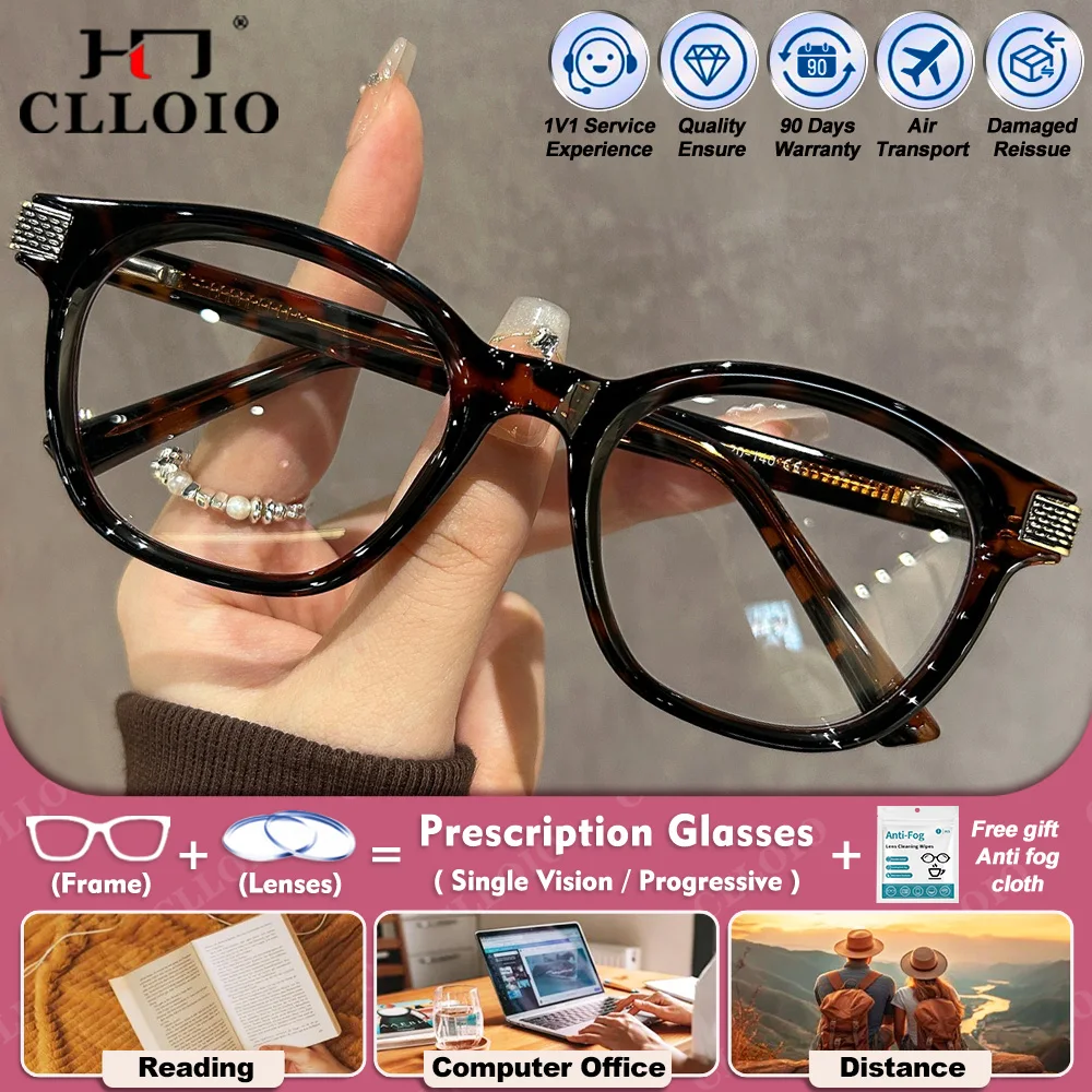 

CLLOIO Simple Oval Frame Anti Blue Light Photochromic Prescription Eyeware High Quality Men Women Progressive Reading Eyeglasses