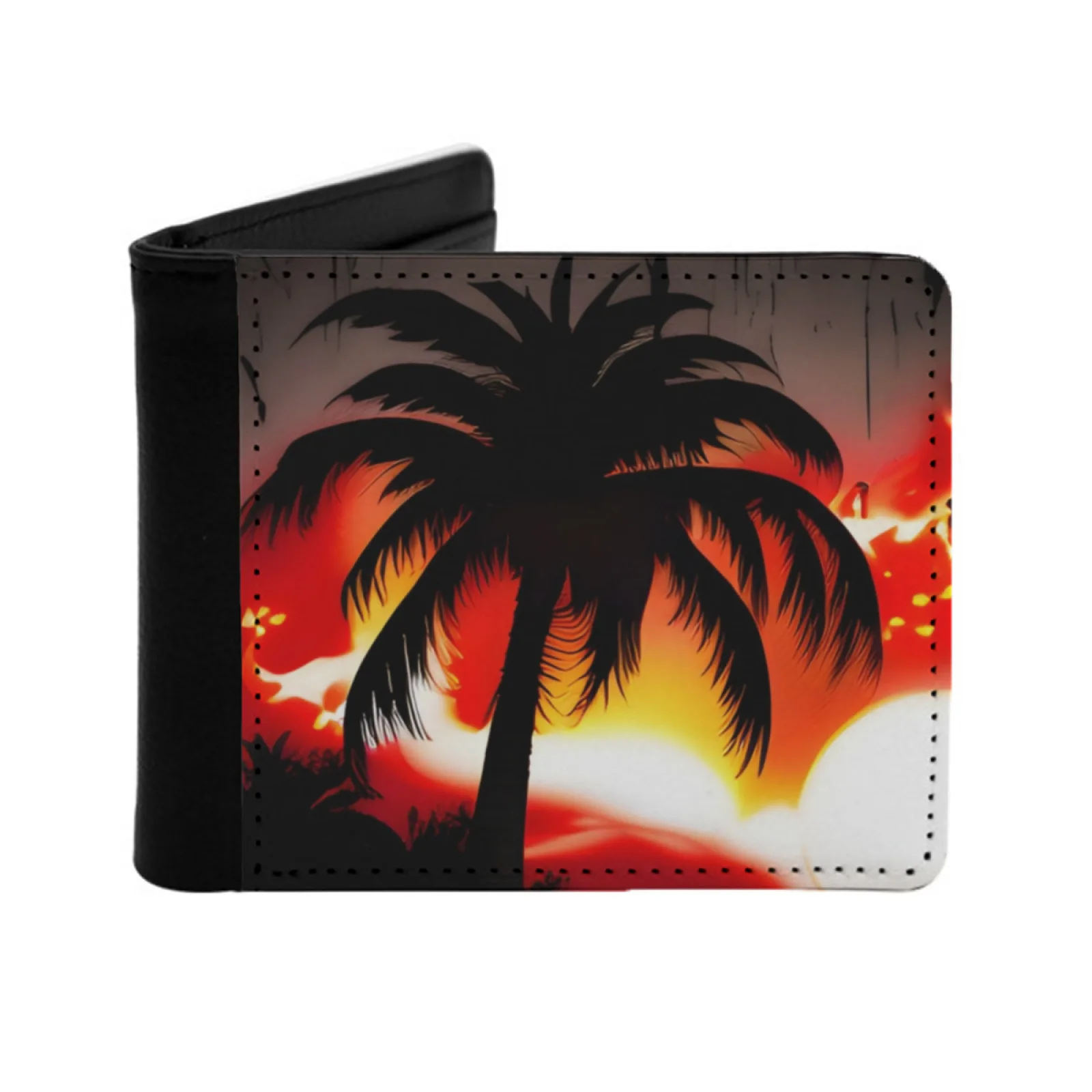 Palm Tree Sunset Men Wallets Card Man Wallet Short Purse Bi-Fold Personalized Purses Palm Tree Sunset Beach Tropical Paradise