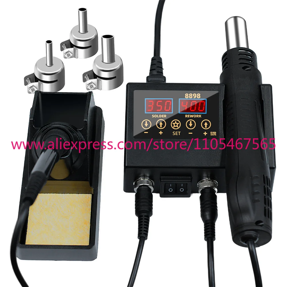 1Pcs 60W Light Emitting Diode Digital Display Hot Air Gun Soldering Iron 2-in-1 Patch Repair Welding Station