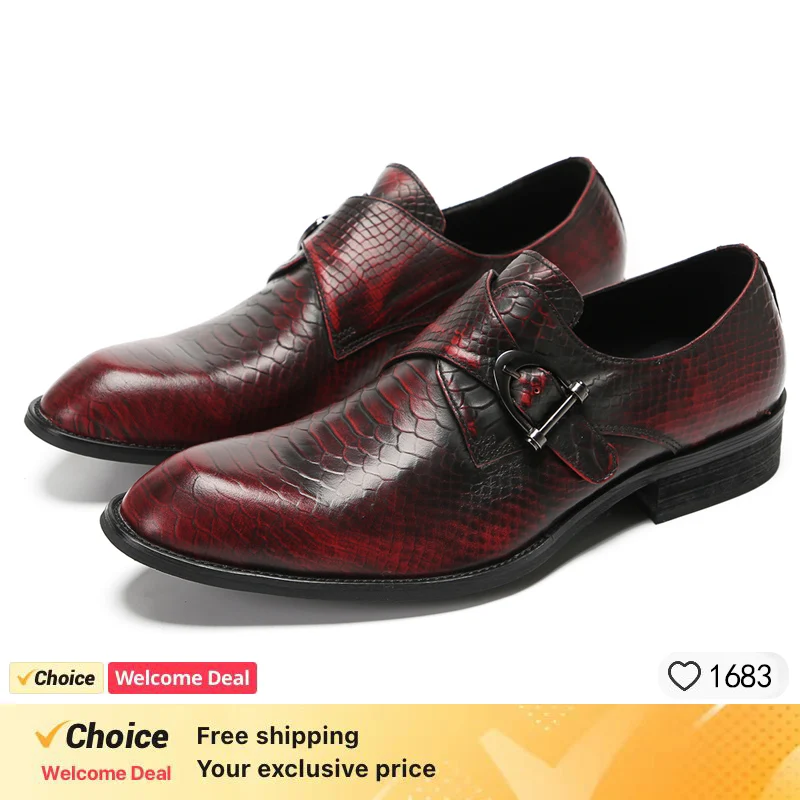 ITALIAN LUXURY MEN LEATHER SHOES BROWN WINE RED SNAKE PRINT HASP CASUAL DRESS OXFORD MAN SHOE OFFICE WEDDING SHOES FOR MEN