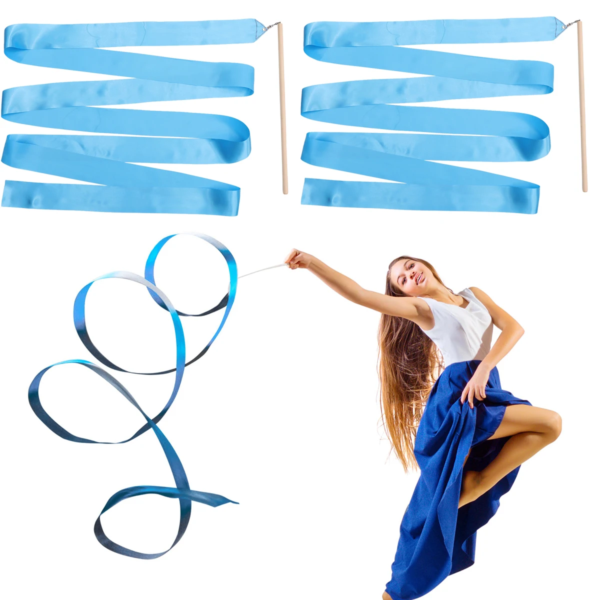 

2 Pcs Ribbon Props Rhythmic Gymnastics Ribbons for Twirling Dance Toy Bamboo Child