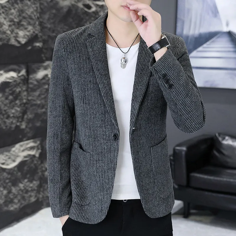 

Busin повседневный приталенный мужской костюм, осенний новый однобортный костюм Sli Briti Sle, длинное пальто из смеси хлопка из полиэстера...