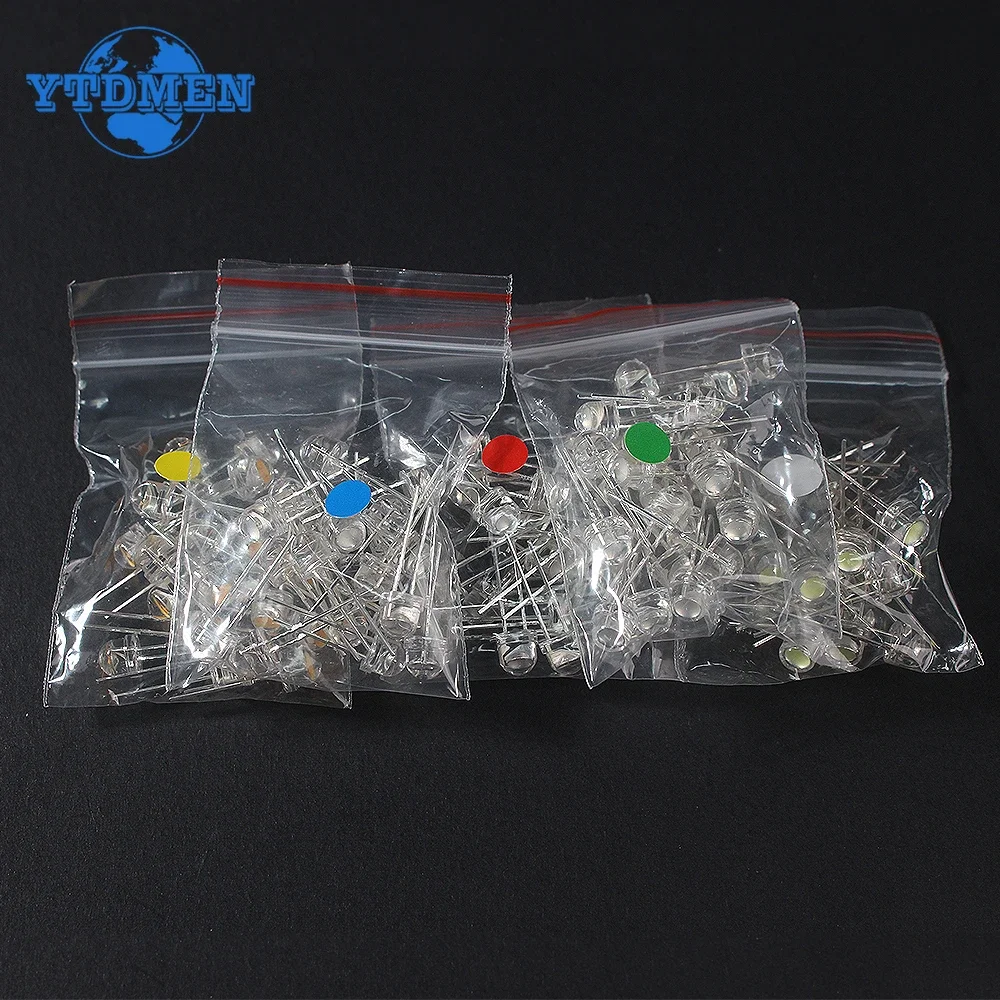 100pcs LED Diode F5 Super Bright Straw Hat LED 5mm Light Emitting Diodes Blue Green Red Yellow White, for DIY Electronic