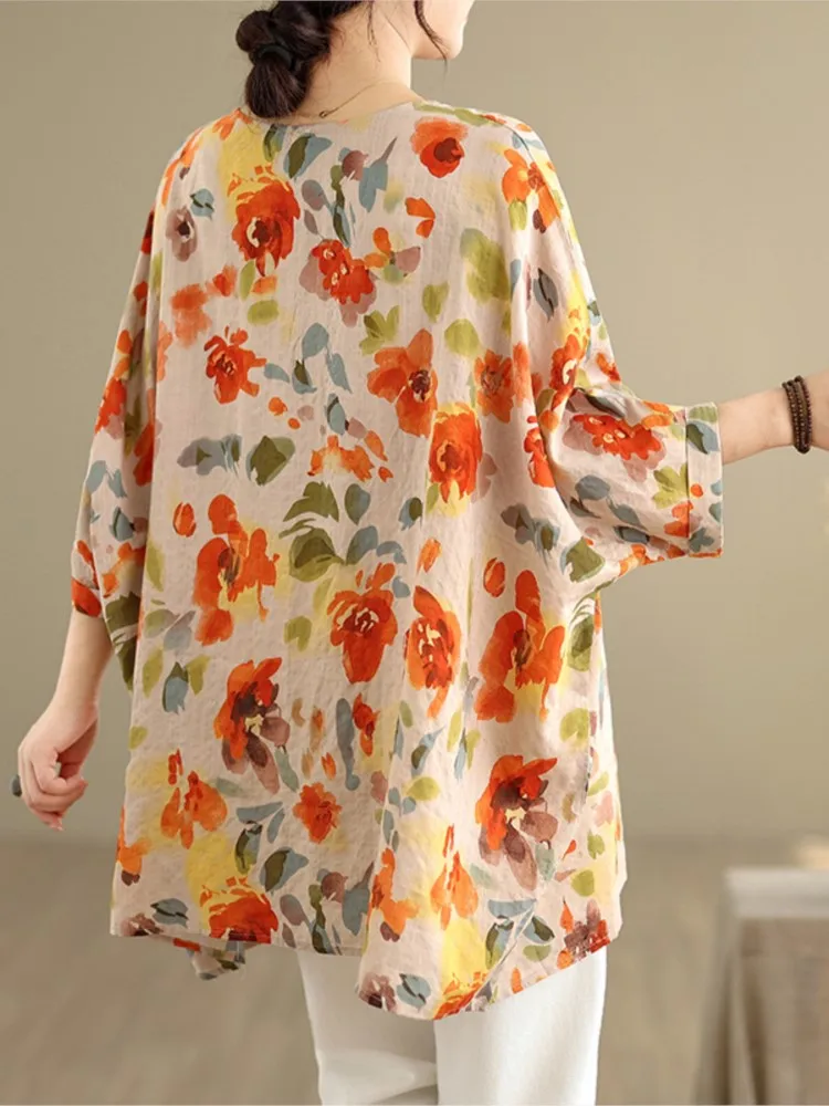 Ponadgabarytowe letnie koszulki damskie kwiatowy kwiatowy nadruk modne bluzki damskie z półrękawem Casual luźne koszulki damskie