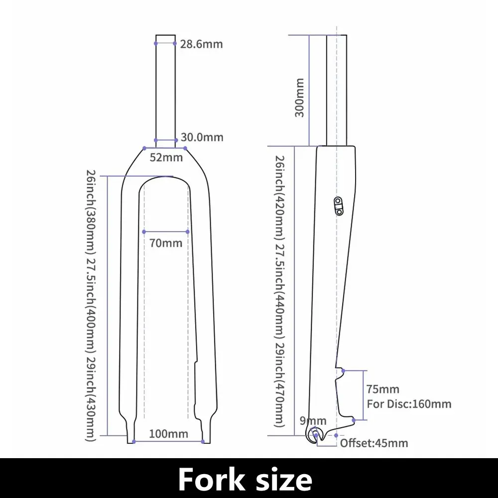 Carbon Fiber Rigid Fork Bike MTB Front Fork Fit for wheel 26er / 27.5er / 29er Thru Axle 15*100mm Disc Brake 160mm