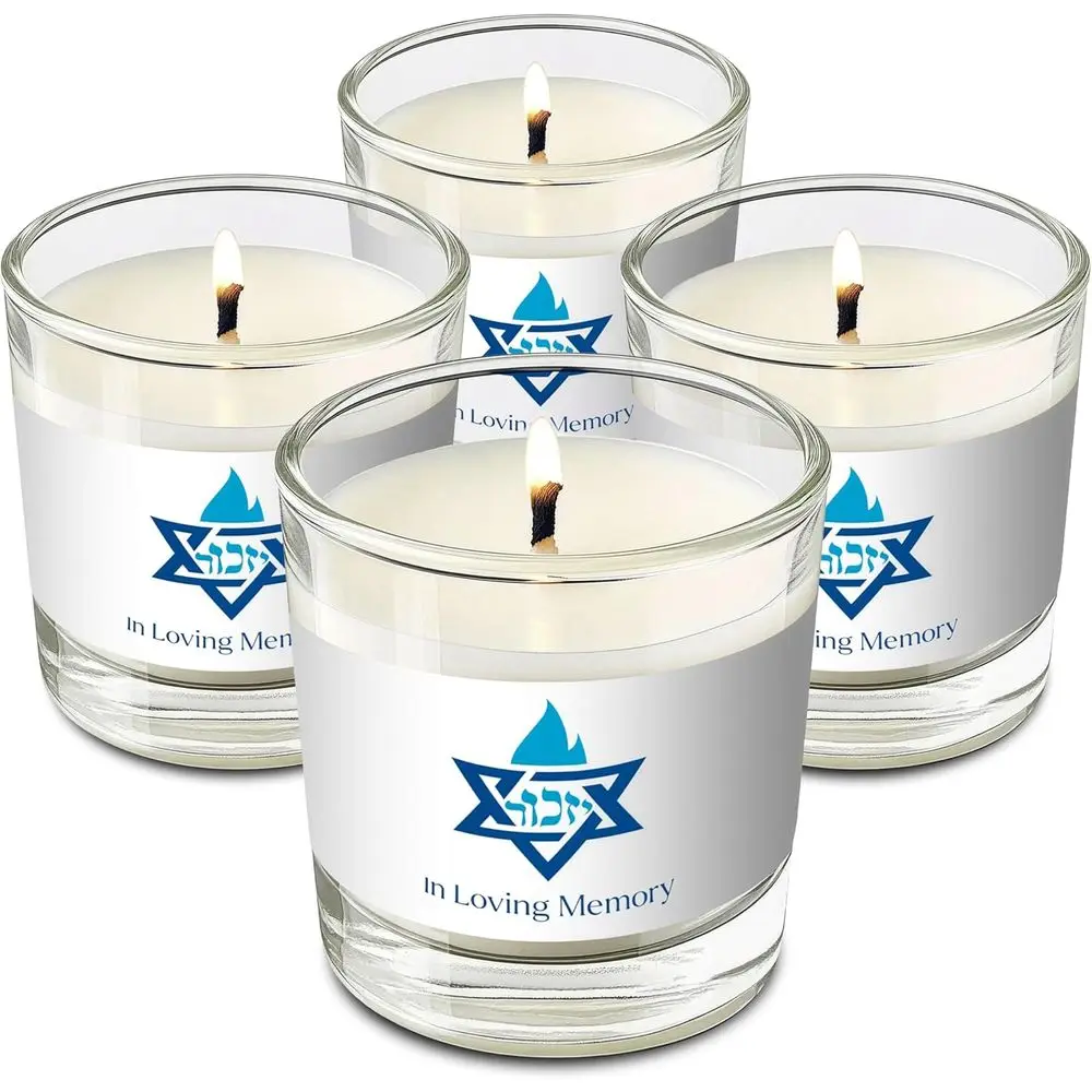 24-Hour Memorial Candles - 4-Pack Glass Tumbler Jewish Yom Kippur Candles