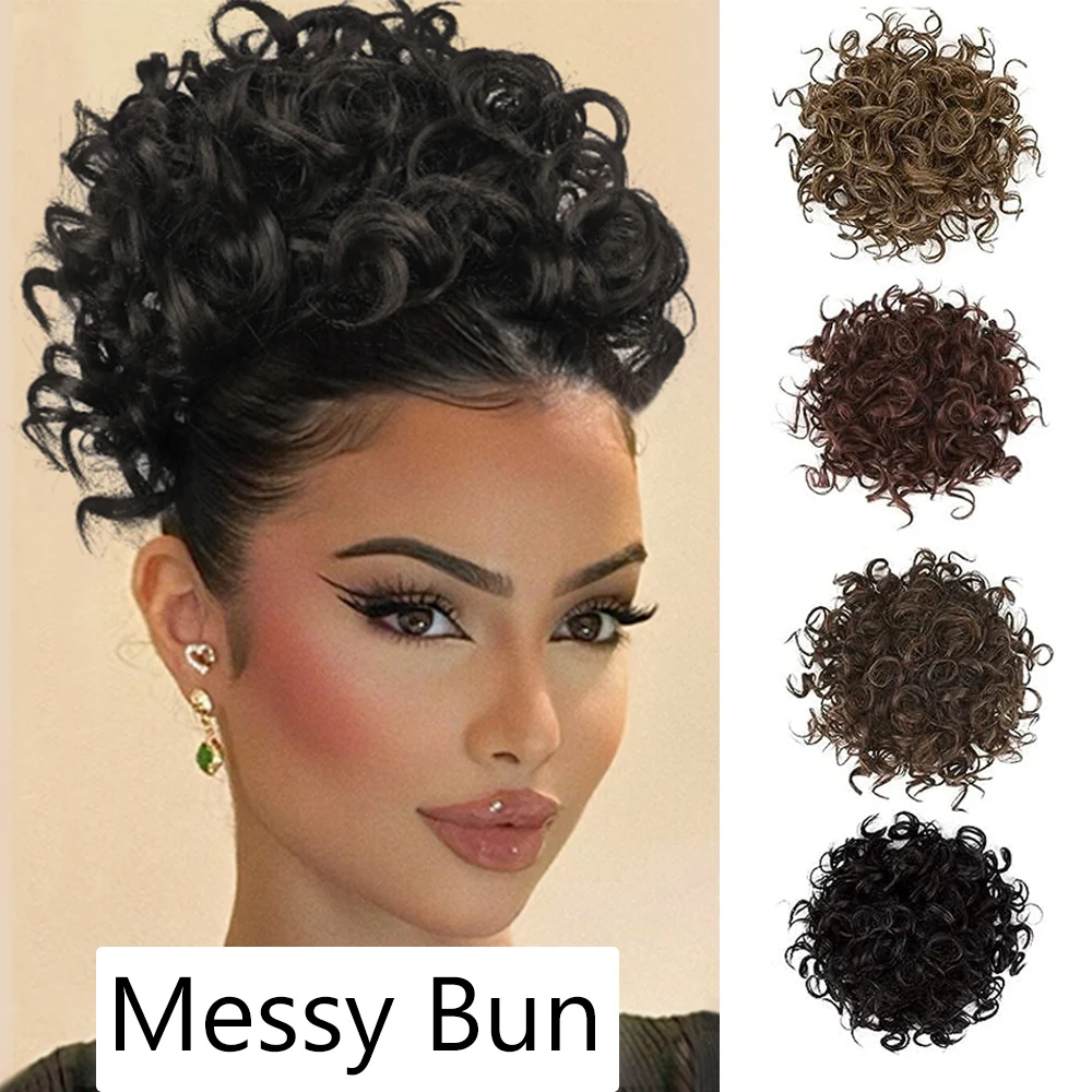 Messy Bun Hair Piece for Women Elastic Drawstring Loose Wave Large Curly Bun Synthetic Puff Ponytail Extension Hair Chignon