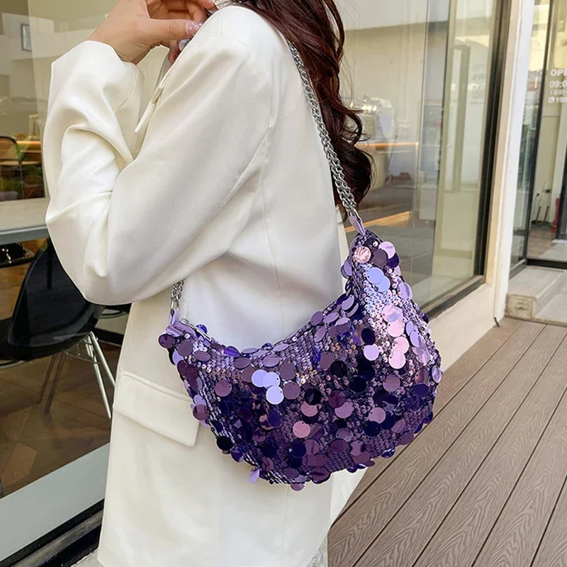 Evening Clutch Bag Korean Chain Sequins Crossbody Bag Dinner Party Wedding Purses Handbag Female Underarm Shoulder Crossbody Bag