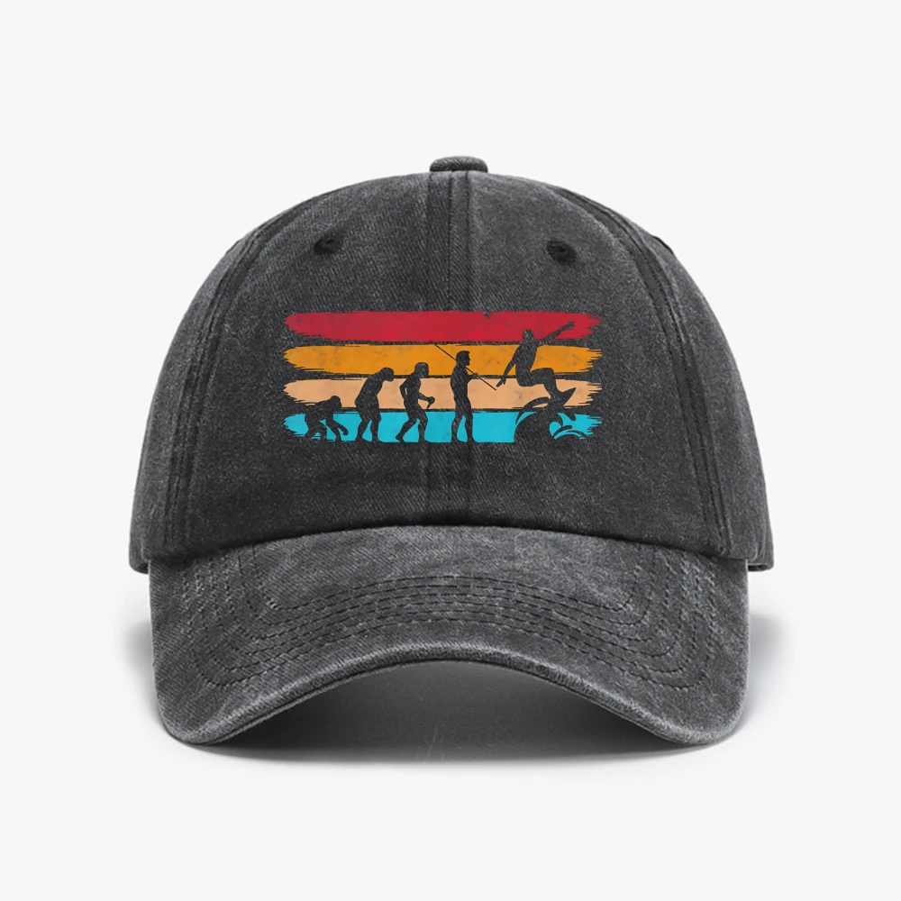 Surfing Evolution Surfer Water Surfer Graphic Distressed Washed Baseball Cap Men Women Cotton Soft Top Golf Adjustable hats