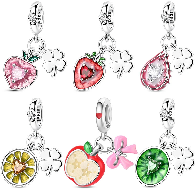 

Original 925 Sterling Silver Fruit Series Charm Beads Delicious Peach Strawberry Kiwi Lemon Pendant For Bracelet DIY Jewelry