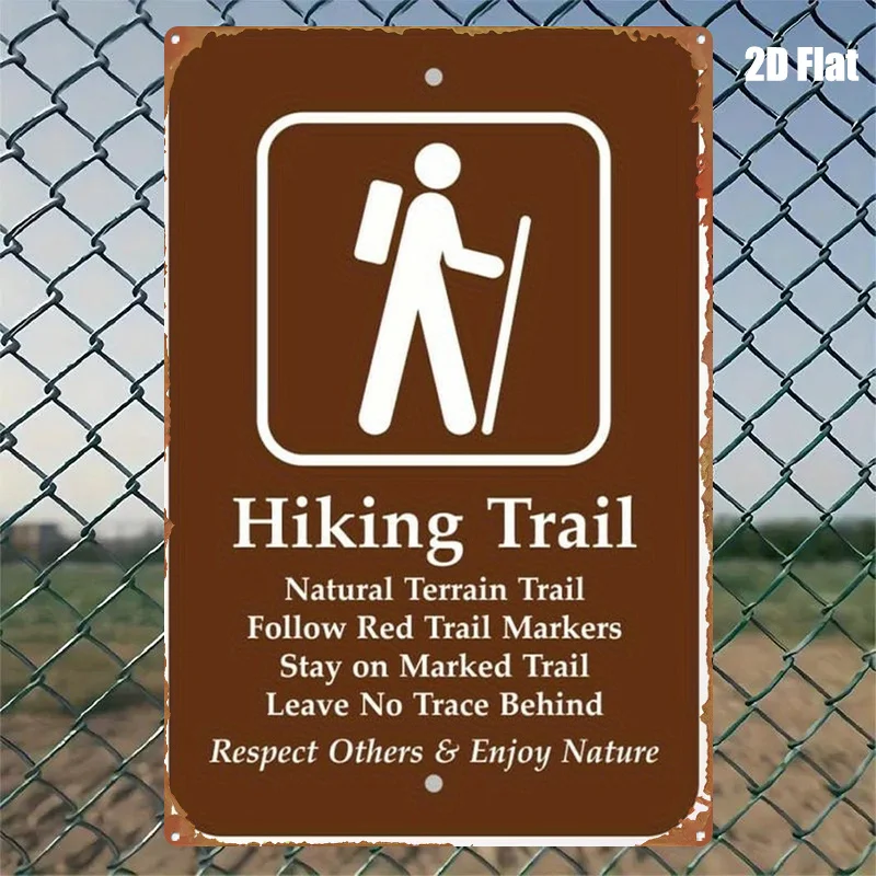 1pc Painting Metal Sign Hiking Sign, Outdoor Adventure, Nature Terrain Path, Red Marker Sign, Leave No Trace Principle, Respect