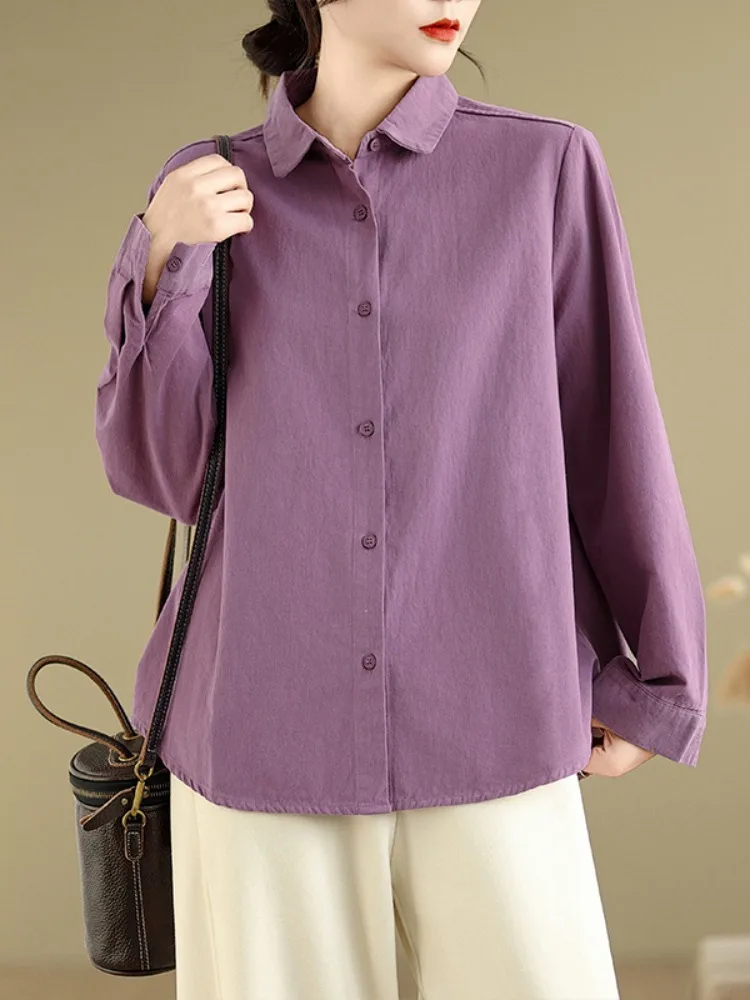 

Высококачественная, приятная для кожи, из чистого хлопка, повседневная рубашка с длинными рукавами, женская весенняя универсальная рубашка для поездок на работу, утягивающий топ